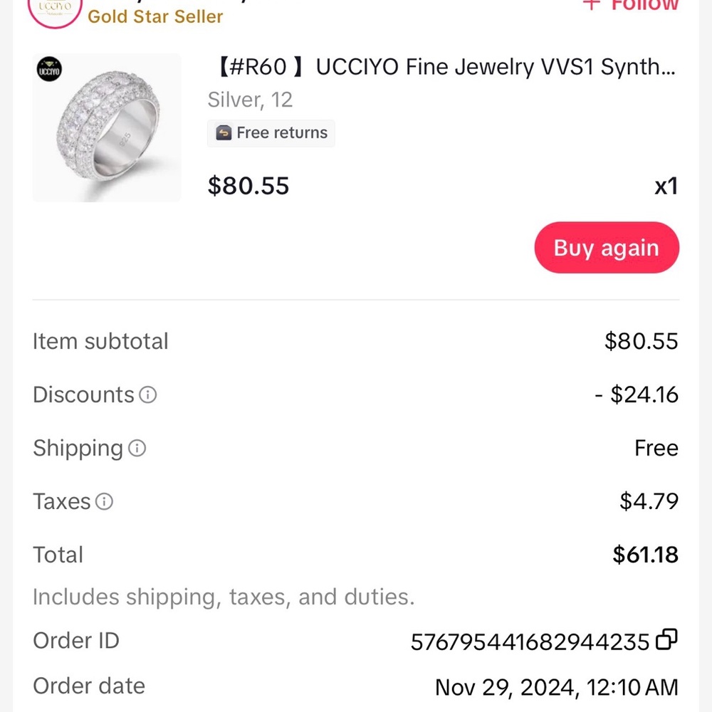 UCCIYO Fine Jewelry VVS1 Synthetic Moissanite Rings For Men S925 sterling silver